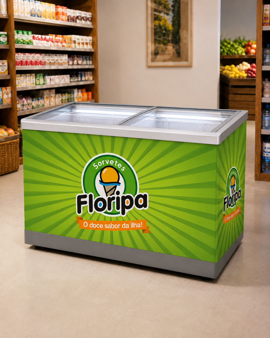 Freezer Sorvetes Floripa dentro de um estabelecimento parceiro